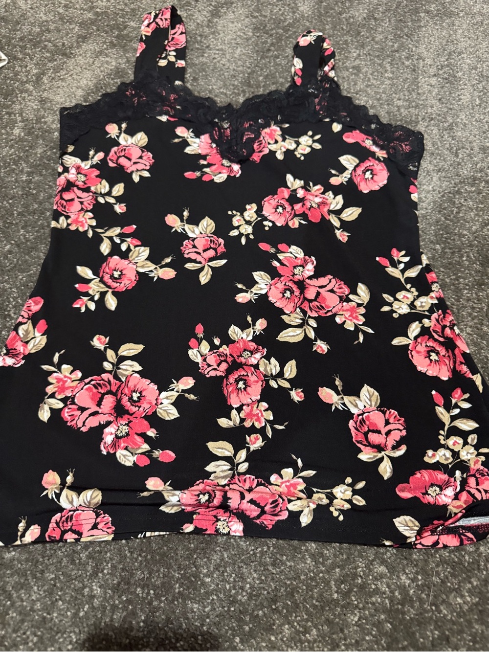 White House Black Market Black Floral Lace-Trim Cami